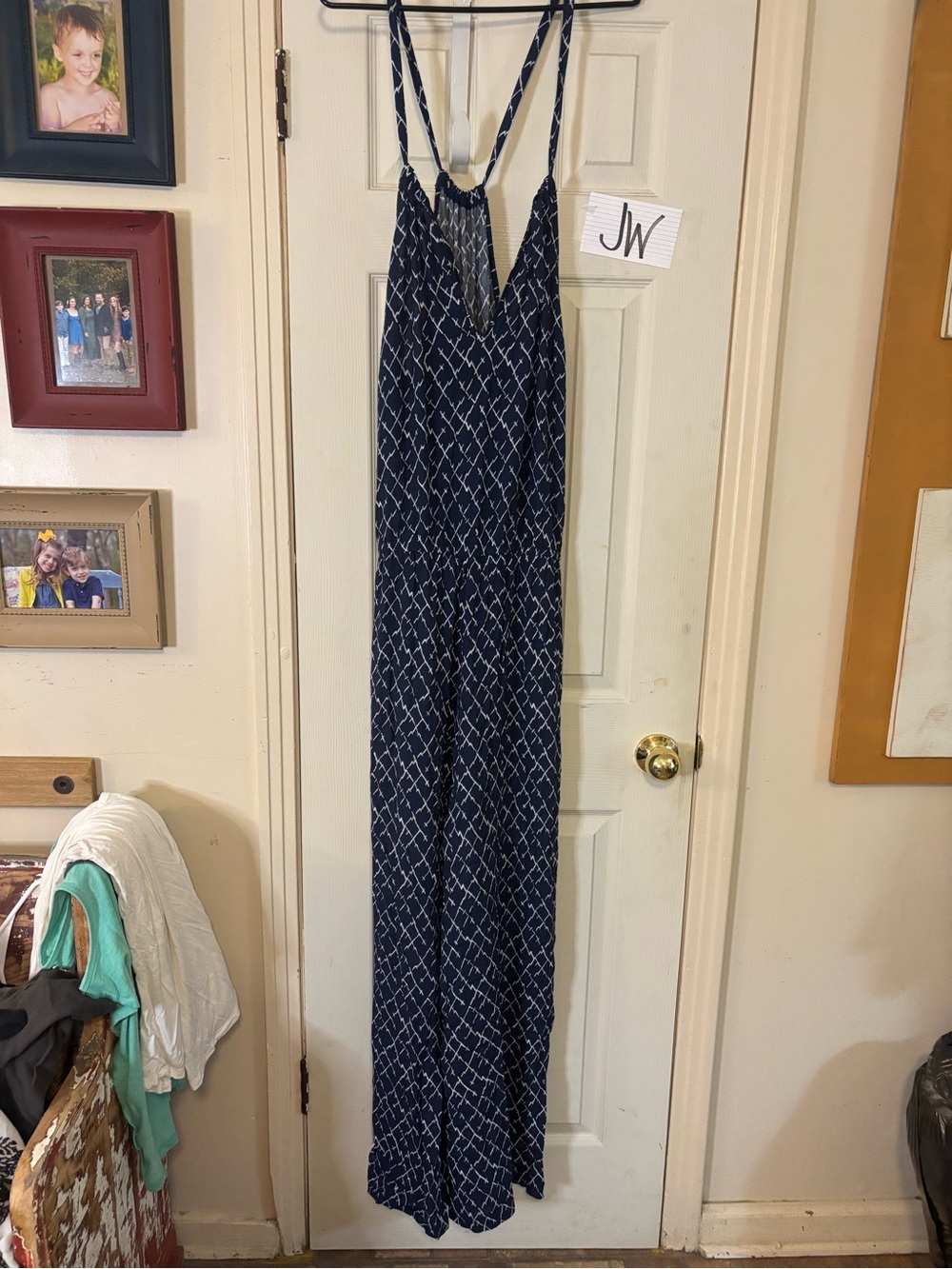 Cato Navy and White Printed Wide-Leg Jumpsuit